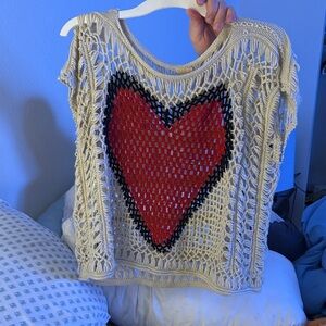 Knit Top with Red Heart Design